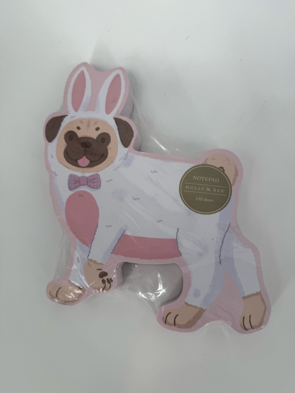 Molly & Rex Pink Pug Bunny Notepad - Cute Dog-Shaped